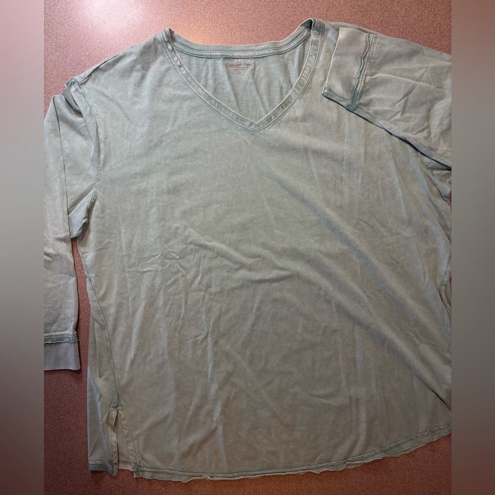 Coldwater Creek vintage wash sage green Long Sleeve V-Neck Tee SZ 2X NWT
